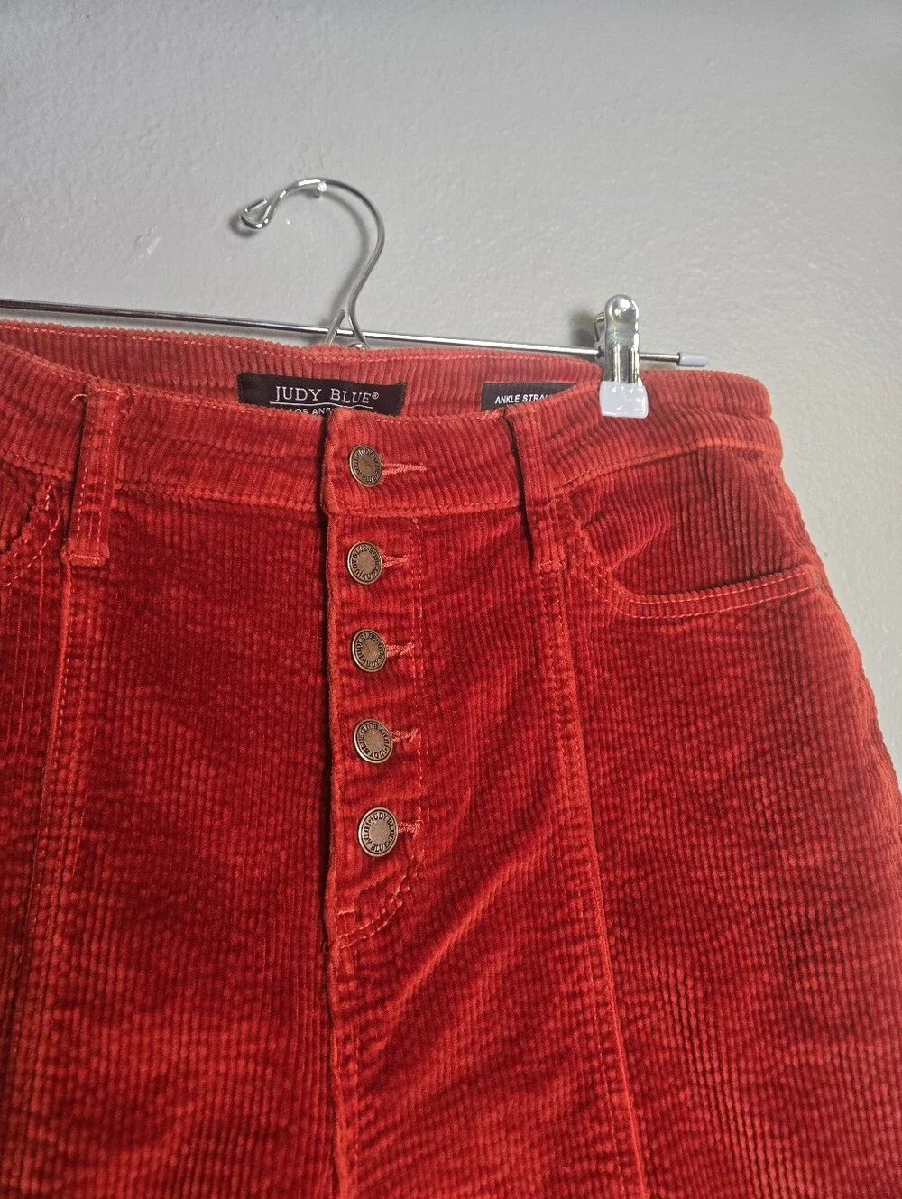 Judy Blue Ankle Straight Corduroy Red Orange Jeans Size 15/32